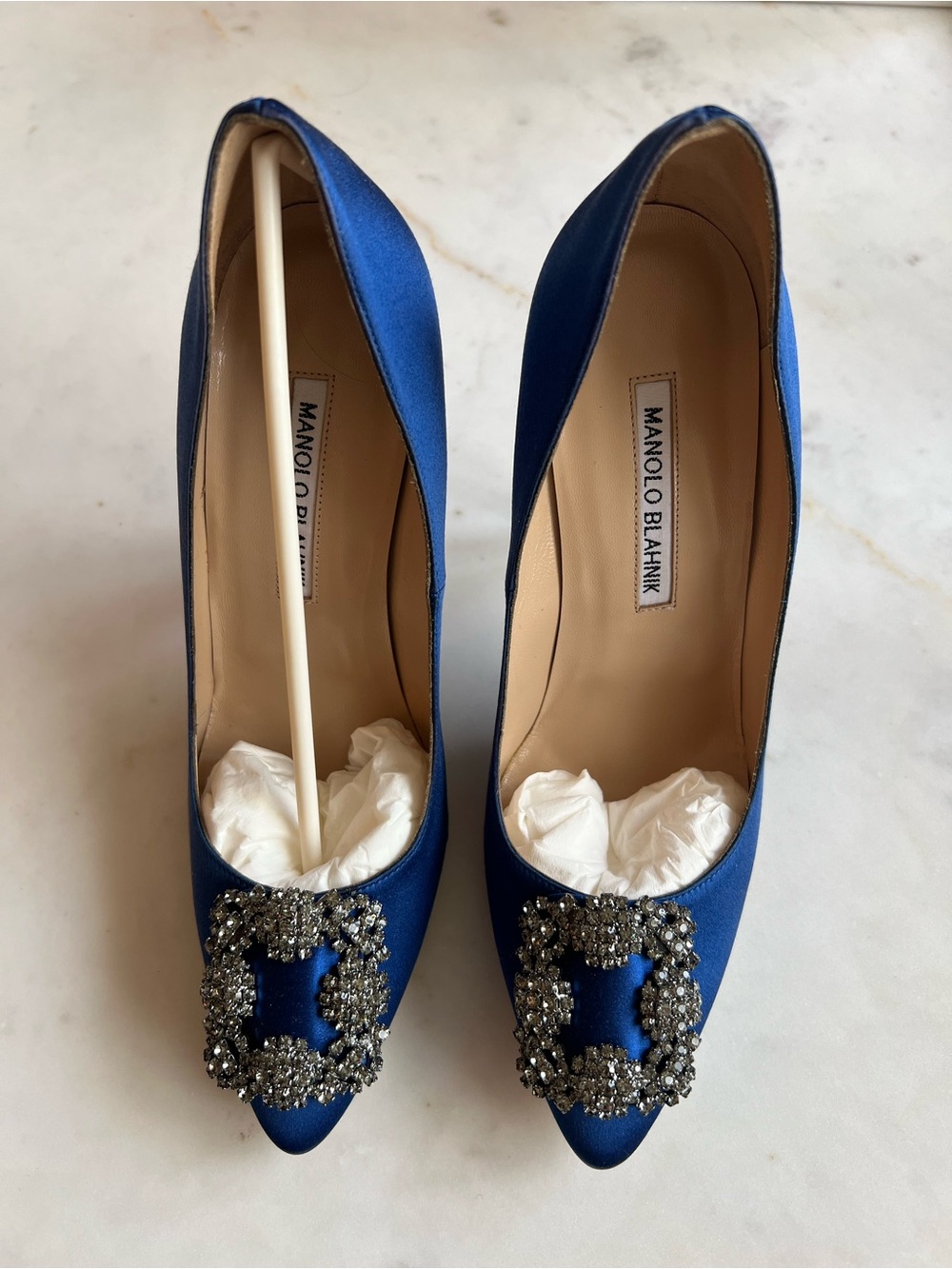 Manolo Blahnik Hangisi 115 - (Size 37) Blue Satin